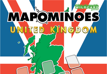 The cover of the UK edition of Mapominoes, a great Christmas gift idea for map-lovers, shows the company branding superimposed over the Union Flag.